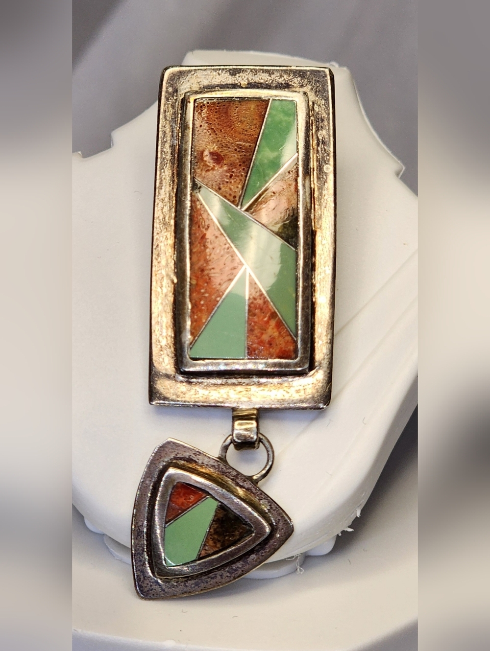 Southwestern Sterling Silver Coral & Turquoise Pendant,Signed
